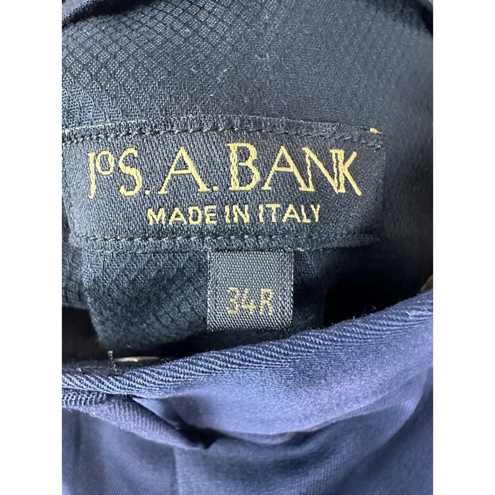 Jos. A. Bank Dress Pants Mens 34R Navy Blue Pleated Slacks Made in Italy Office